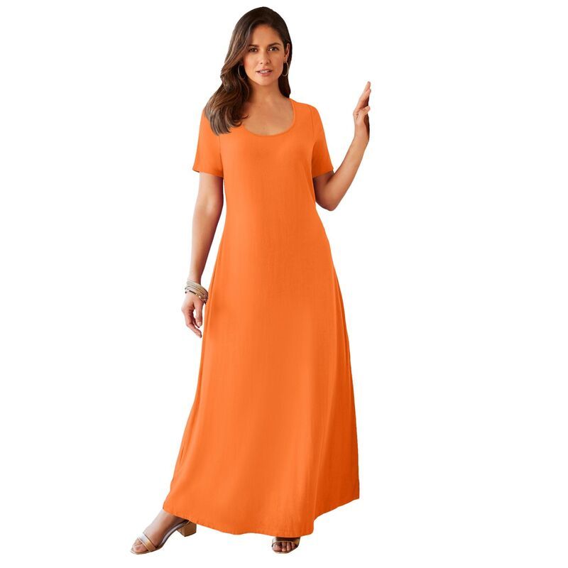 ジェシカロンドン レディース トップス ワンピース プラスサイズ プチ Tシャツ コットン マキシ Jessica London Womens Plusize Petite Stretch Cotton TShirt Maxi Dress Orange Twi
