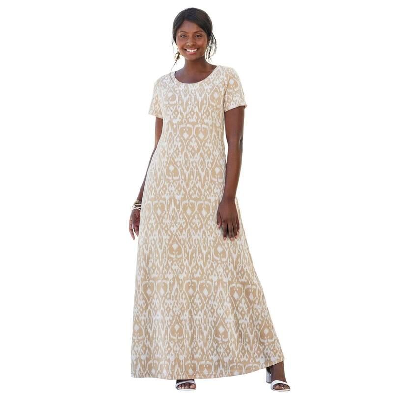 ジェシカロンドン レディース トップス ワンピース プラスサイズ プチ Tシャツ コットン マキシ Jessica London Womens Plusize Petite Stretch Cotton TShirt Maxi Dress Khaki Brus