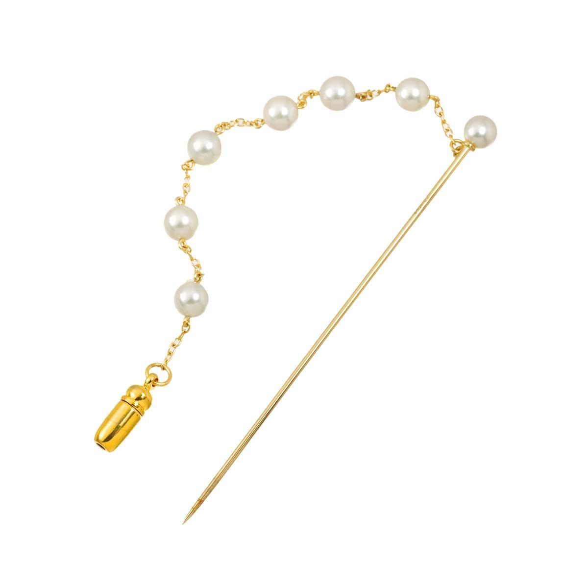 ミキモト MIKIMOTO アコヤ真珠 4.9-4.5mm ピンブローチ K14 YG