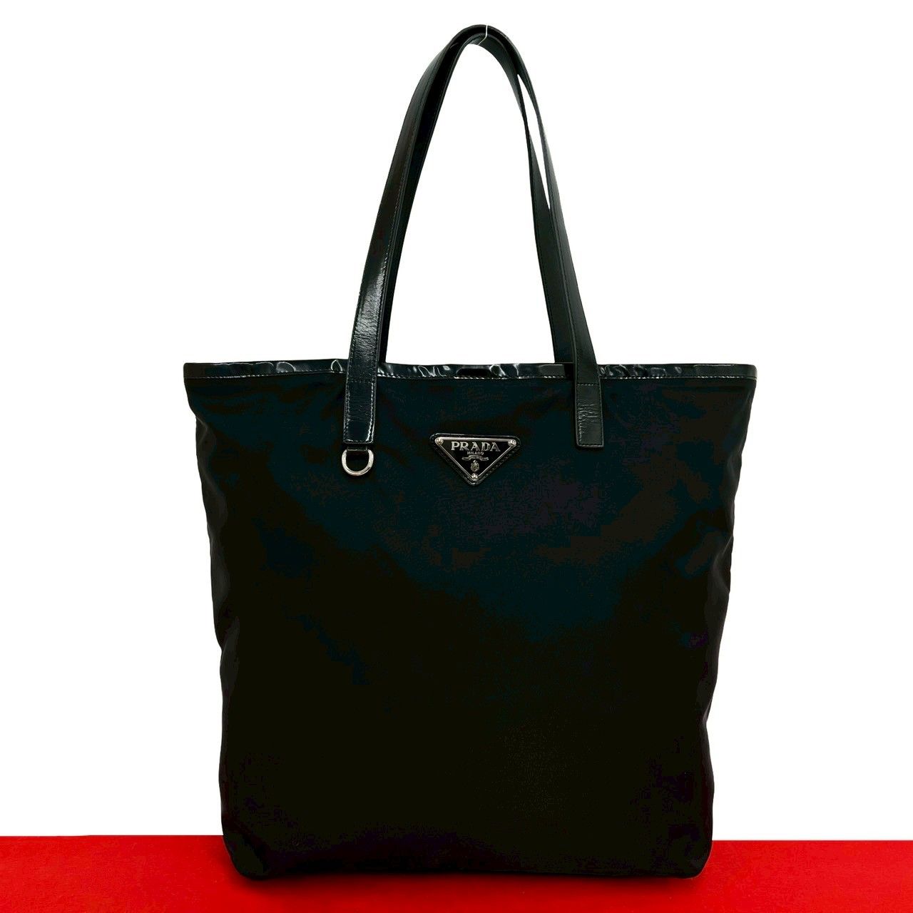 極 美品 PRADA プラダ 三角ロゴ プレート 金具 ナイロン レザー 本革