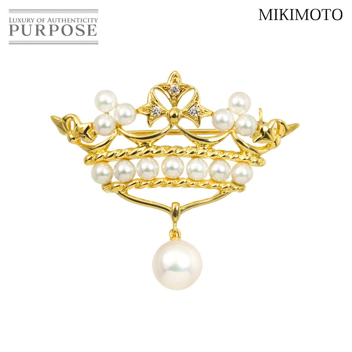 ミキモト MIKIMOTO アコヤ真珠 7.2-3.2mm ダイヤ ブローチ K18 YG