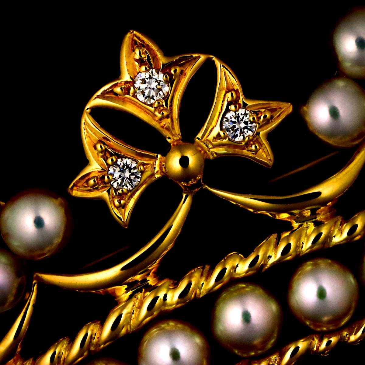 ミキモト MIKIMOTO アコヤ真珠 7.2-3.2mm ダイヤ ブローチ K18 YG