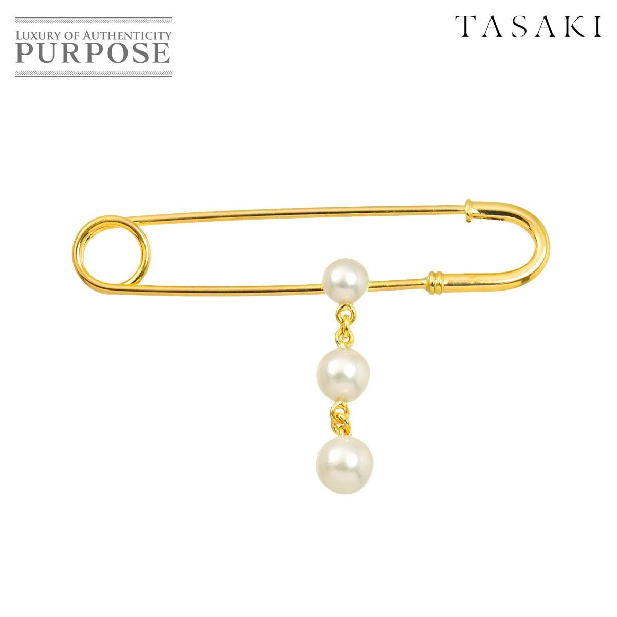 タサキ TASAKI アコヤ真珠 5.5-4.5mm ピンブローチ K18 YG イエローゴールド パール 田崎真珠 Akoya Pearl Brooch 90319445