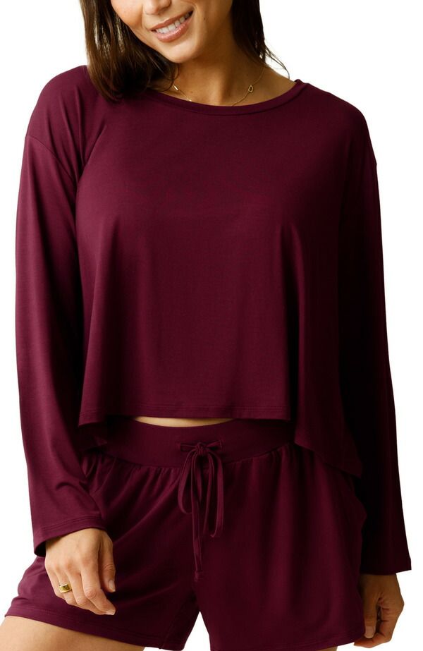 キンドリッド ブレイブリー レディース トップス シャツ クロップド Kindred Bravely Aria Casualong Sleeve Cropped Top Deep Burgundy バーガンディ