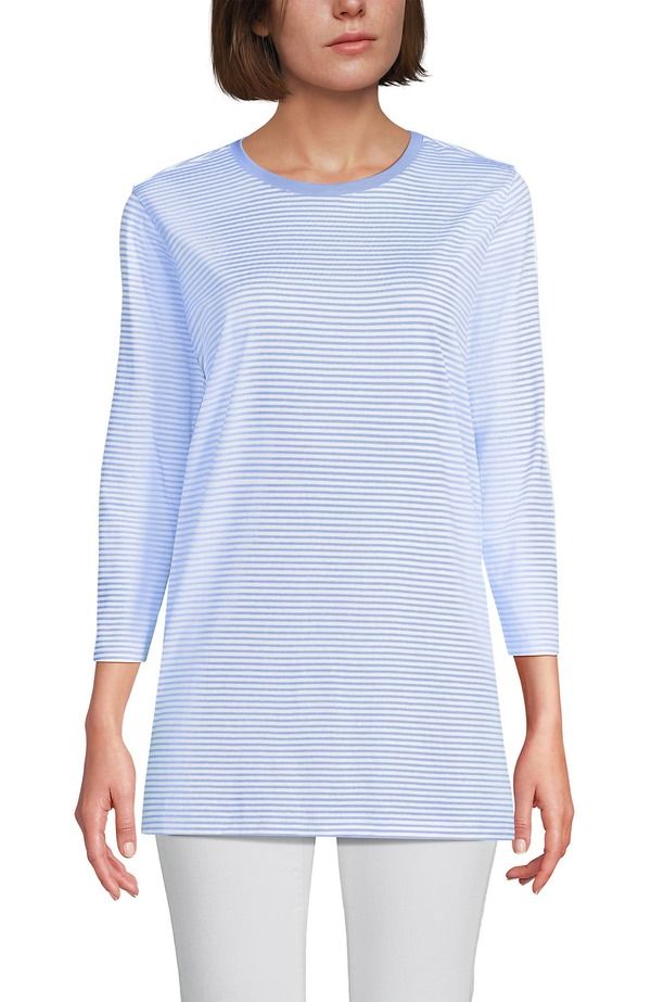 ランズエンド レディース トップス シャツ コットン Lands End 34 Sleeve Cotton Supima Tunic Light Sea Blue Micro Stripe ブルー