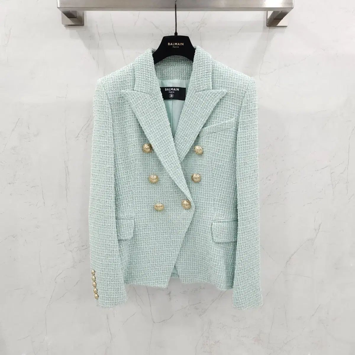 38 / BALMAIN バルマン ミント ツイード ダブル ジャケット 7110C257