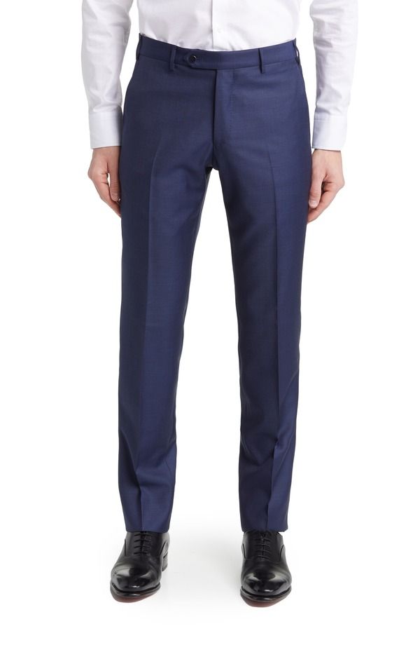 ザネッラ メンズ ボトムス カジュアルパンツ ウール Zanella Parker Classic Wool Sharkskin Dress Pants Blue ブルー