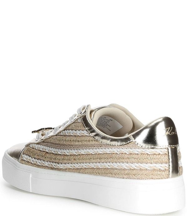 カール ラガーフェルド レディース ボトムス カジュアルパンツ プラットフォーム トール スニーカー KARLAGERFELD PARIS Cate Woven Pearl Metallic Platform Sneakers NaturalGold ゴールド