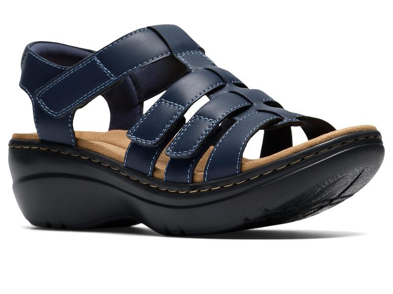 クラークス レディース シューズ ヒール Clarks Merliah 2 Ruby Navy Leather ネイビー