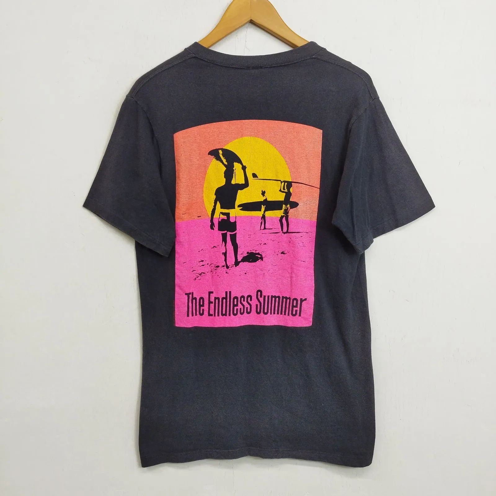 90s The Endless Summer Tシャツ 映画 MOVIE Crazy Shirts ポスター デザイン バックプリント USA製 OLD SURF サーフィン シングルステッチ 古着 VINTAGE ブラック M E406