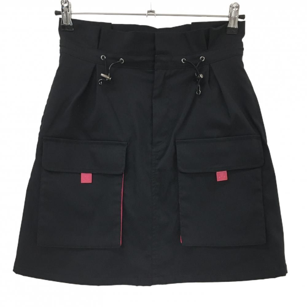 【美品】マークアンドロナ スカート 黒 ウエストドローコード 裏地メッシュ 複数ポケット レディース 38(M) ゴルフウェア MARK＆LONA