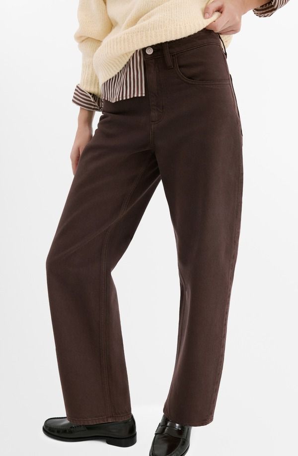 マンゴ レディース ボトムス デニムパンツ ハイウエスト ジーンズ MANGO High Waist Barrel Jeans Chocolate チョコレート