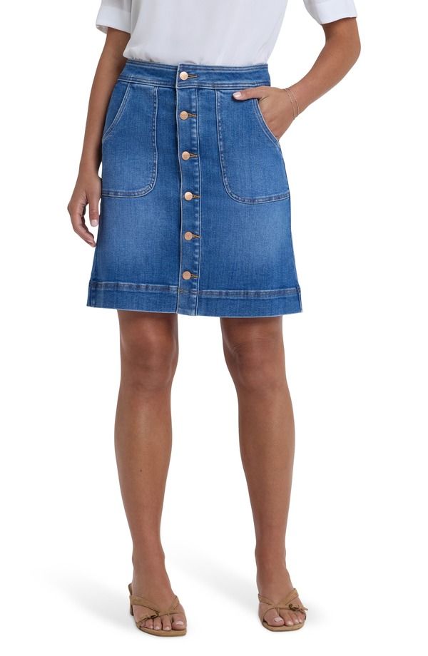 エヌワイディージェイ レディース ボトムス デニムパンツ A ライン ハイウエスト スカート NYDJ High Waist ALine Denim Utility Skirt Blue Paradise ブルー