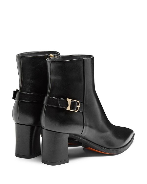 サントーニ レディース シューズ ブーツ・レインブーツ アンクル レザー ヒール Santoni Womens Leather MidHeel Ankle Boot with Decorative Buckle Black ブラック