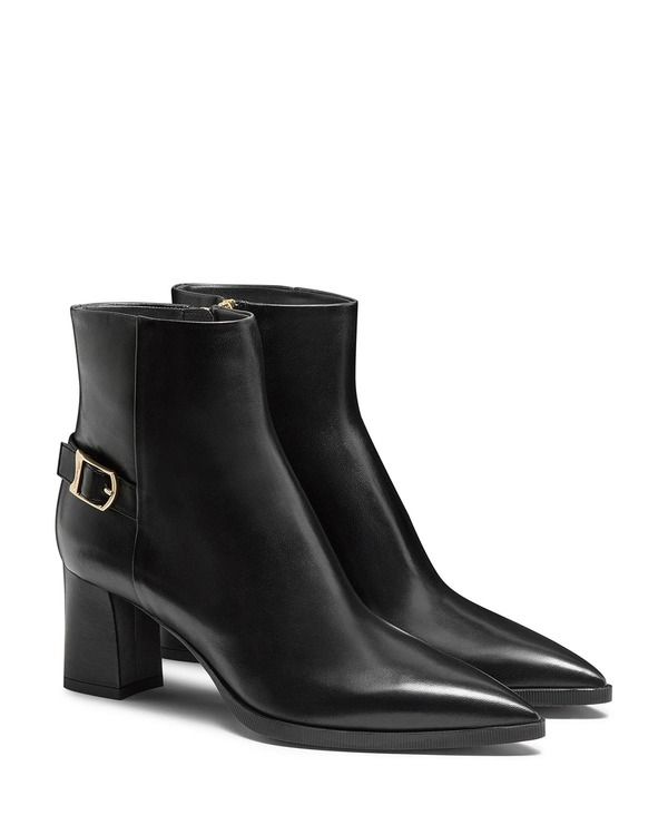 サントーニ レディース シューズ ブーツ・レインブーツ アンクル レザー ヒール Santoni Womens Leather MidHeel Ankle Boot with Decorative Buckle Black ブラック