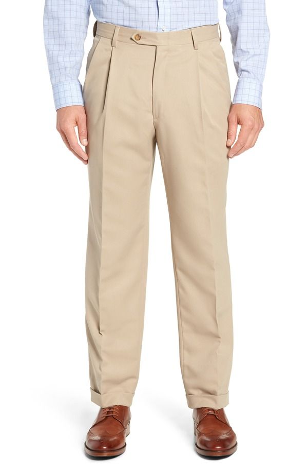 ベール メンズ ボトムス カジュアルパンツ プリーツ Berle Classic Fit Pleated Microfiber Performance Trousers Tan タン