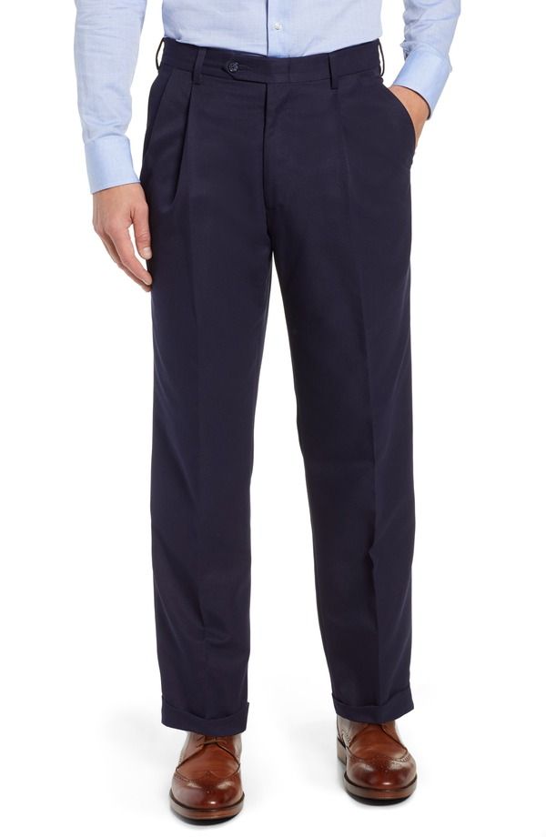 ベール メンズ ボトムス カジュアルパンツ プリーツ Berle Classic Fit Pleated Microfiber Performance Trousers Navy ネイビー