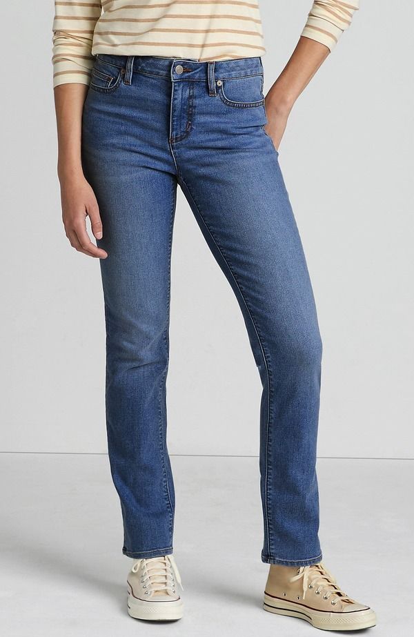 ランズエンド レディース ボトムス デニムパンツ ストレート ジーンズ Lands End Recover Mid Rise Straight Leg Blue Jeans Beau Blue ブルー