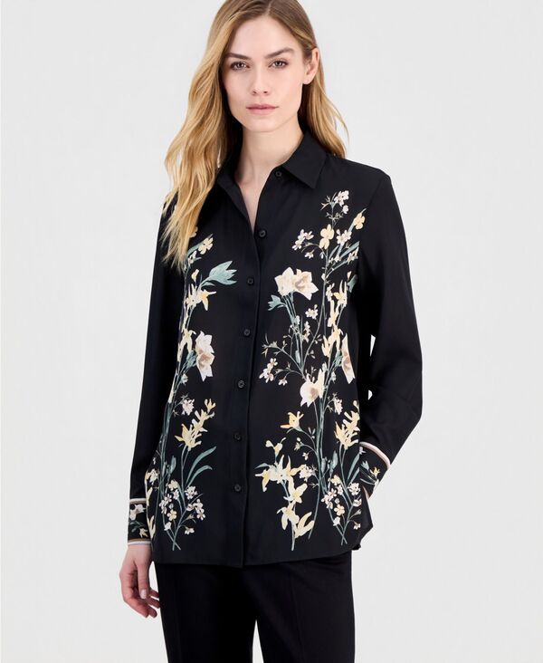 アンクライン レディース トップス シャツ フラワー柄 プリント ブラウス フラワー Anne Klein Womens FloralPrint ButtonFront Blouse Anne Black Multi ブラック
