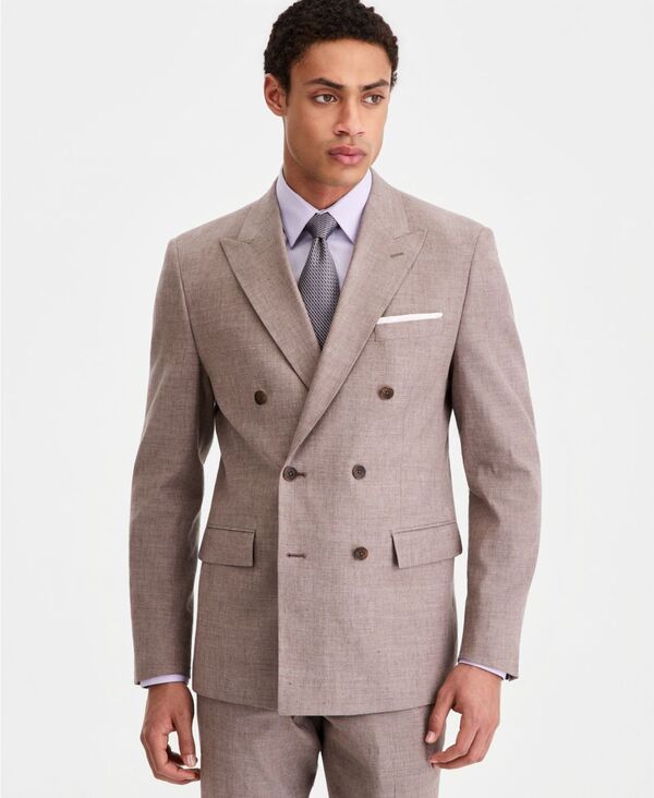カルバンクライン メンズ アウター ジャケット・ブルゾン リネン Calvin Klein MenslimFit DoubleBreasted LinenBlend Suit Separates Jacket Brown ブラウン