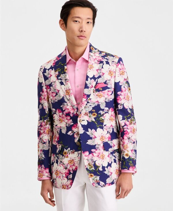 タリア メンズ アウター ジャケット・ブルゾン ブレザー リネン Tallia MenslimFit LinenBlend Patterned Blazer Navypink ネイビー
