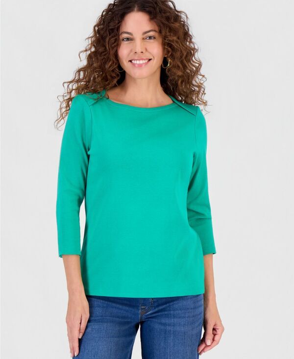 スタイルアンドコー レディース トップス シャツ コットン Style Co Womens Pima Cotton 34Sleeve BoatNeck Top Created for Macys Emerald Lake エメラルド