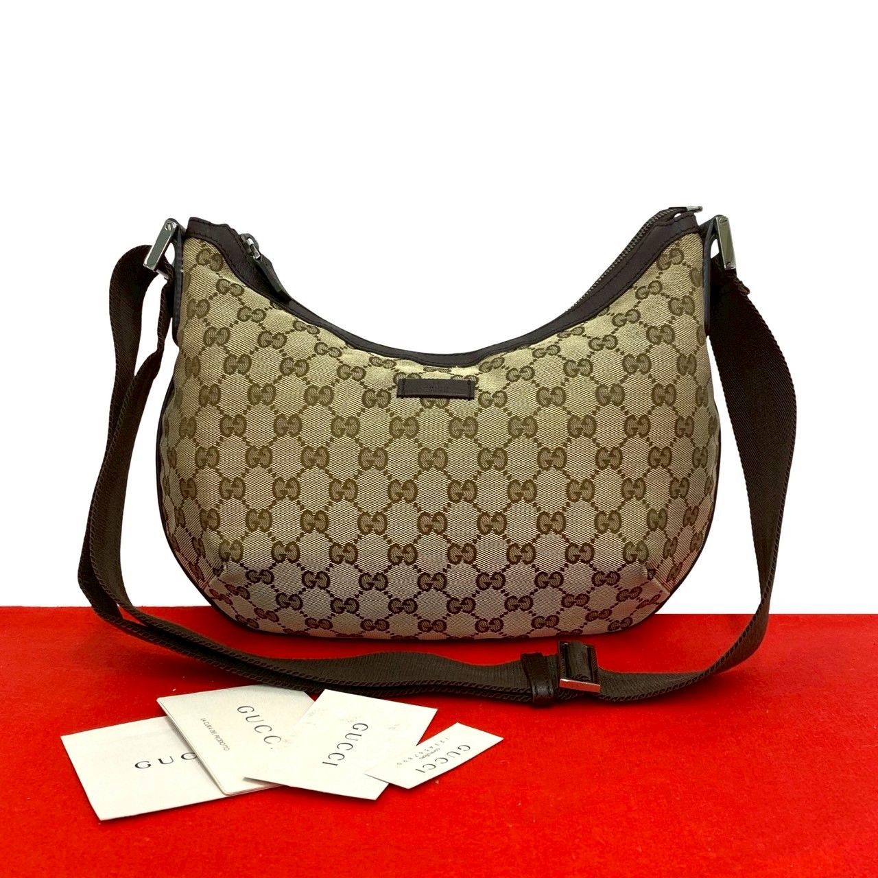 極 美品 GUCCI グッチ GG キャンバス ロゴ キャンバス レザー
