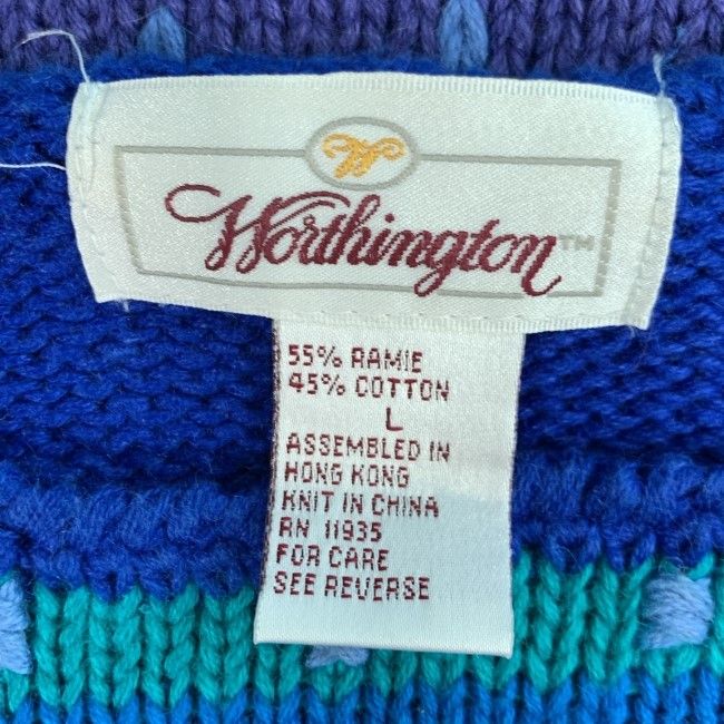 【中古】　Worthington　セーター　長袖　ニット　トップス　クルーネック　ミドルゲージ　花柄　古着　/7229