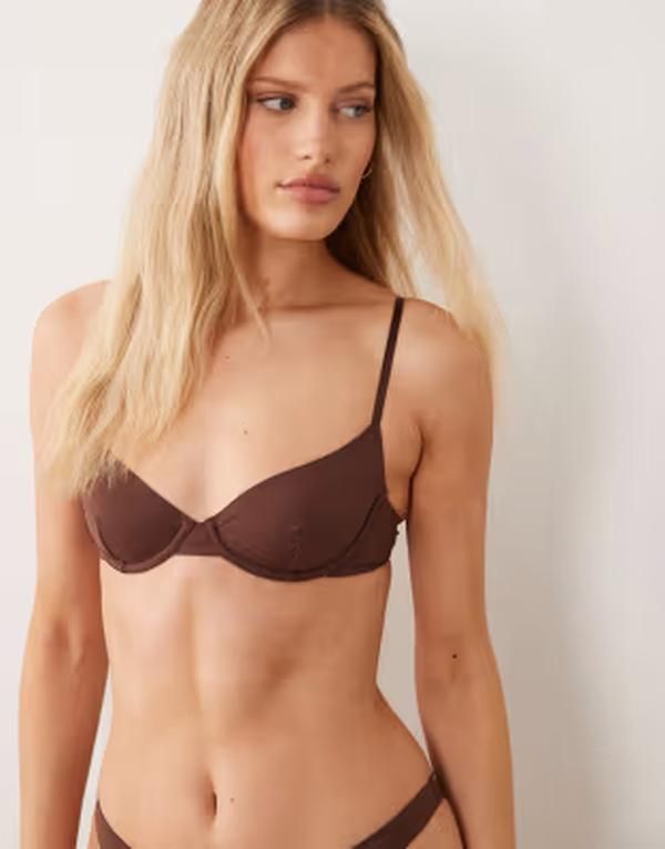 エイソス レディース アンダーウェア ブラジャー ASOS DESIGN Carla smoothing underwire bra in chocolate BROWN ブラウン