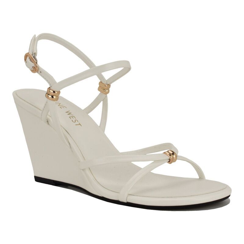 ナインウェスト レディース シューズ パンプス サンダル Nine West Deklyn Womens Round Toe Strappy Wedge Sandals White ホワイト