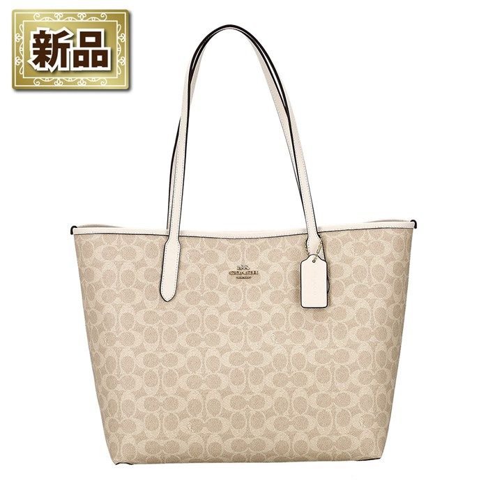コーチ COACH シティ トートバッグ CV976 IMXDM 2025 AW サンド シグネチャーキャンバス チョーク レザー ゴールド金具