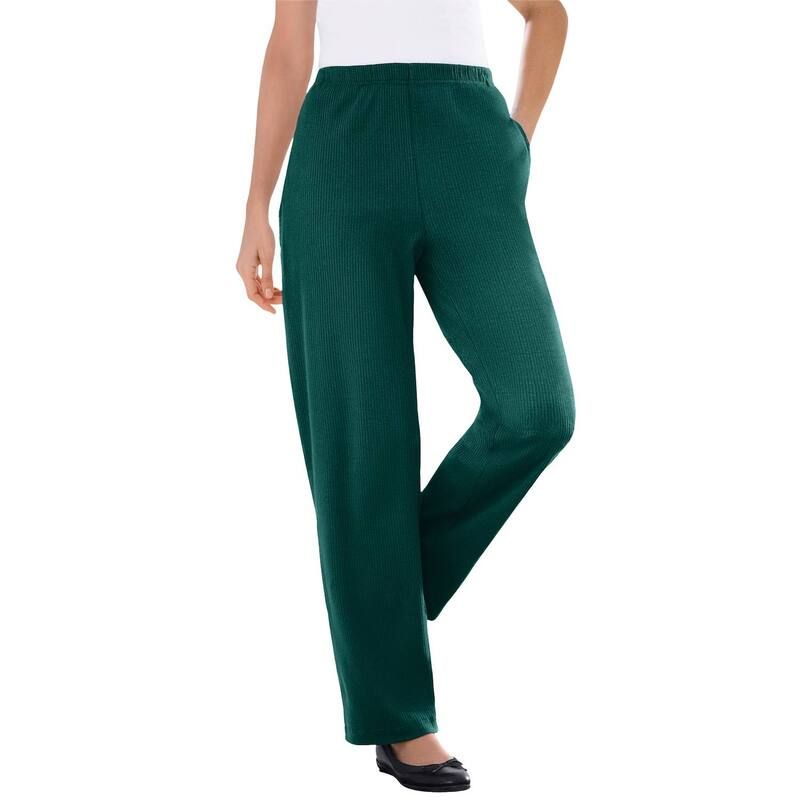 ウーマン ウィズイン レディース ボトムス カジュアルパンツ ストレート プラスサイズ リブ ニット Woman Within Plusize 7Day Knit Ribbed Straight Leg Pant Emerald Green グリーン