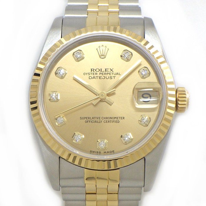ロレックス Rolex 腕時計 デイトジャスト 68273G デイト 10ポイント ダイヤインデックス シャンパンゴールド文字盤 K18YG SS 自動巻き 【中古】