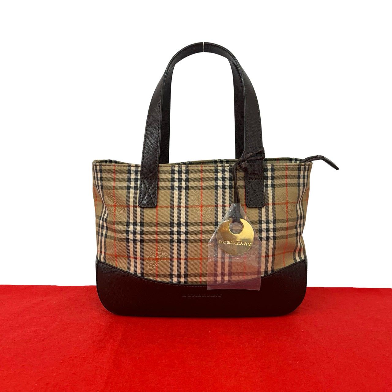 極 美品 BURBERRY バーバリー ノバチェック 柄 キャンバス レザー 本革 ハンドバッグ ミニ トートバッグ ブラウン ベージュ 96606 34,255円