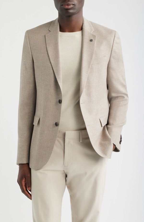 オールセインツ メンズ アウター ジャケット・ブルゾン スリムフィット ウール コート リネン AllSaints Rosslim Fitan Mlange Textured Wool Linen Sport Coatan タン