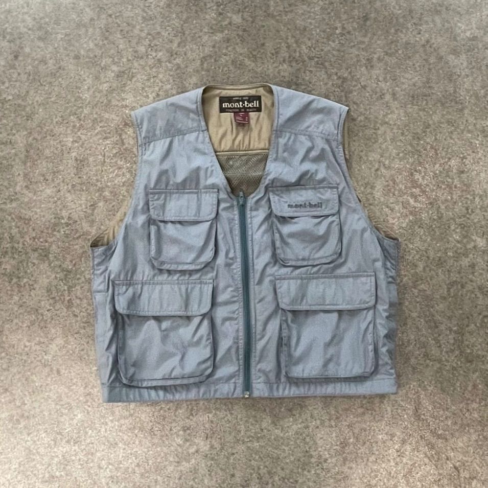 mont-bell Nylon Vest モンベル ナイロン フィッシング ベスト ロゴ刺繍 グレー メンズ アウトドア C-OS 6242