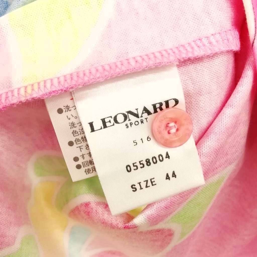 LEONARD 長袖ポロシャツ 44 ブラック/ピンク レオナールスポーツ LEONARD SPORT 美品 総柄 プリント ポロシャツ