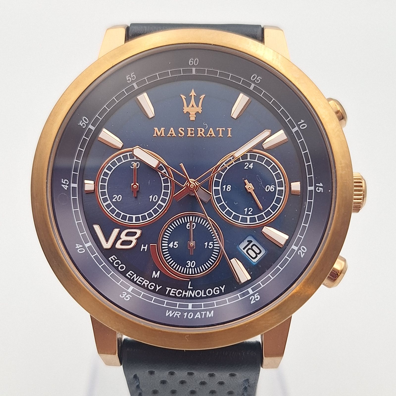 MASERATI R8871134003 V8 腕時計 クロノグラフ マセラティ 82258 8871134003 ネイビー ゴールド 稼働品 【12461】
