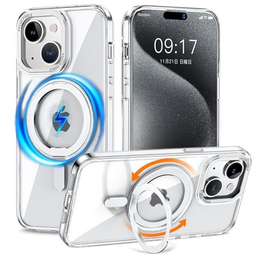 KMAMBNG iPhone13 用 ケース 縦横両対応 リング 【多機能360度回転スタンド】MagSafe対応 ワイヤレス充電対応 半透明マット スマホケース 米軍規格 耐衝撃 カメラレンズ保護 車載ホルダー対応 6.1インチ アイフォン 6118d2d4