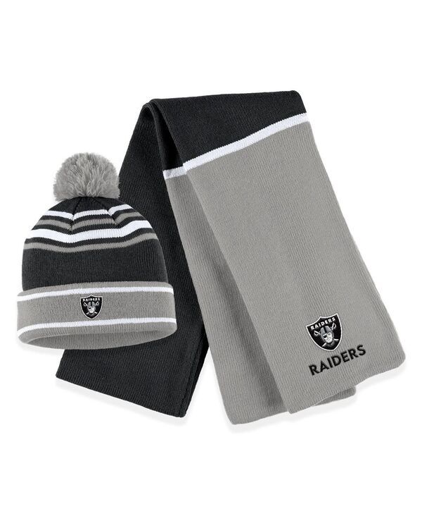 ウェア バイ エリン アンドルーズ レディース アクセサリー 帽子 カラーブロック ニット WEAR by Erin Andrews Womens Black Las Vegas Raiders Colorblock Cuffed Knit Hat with