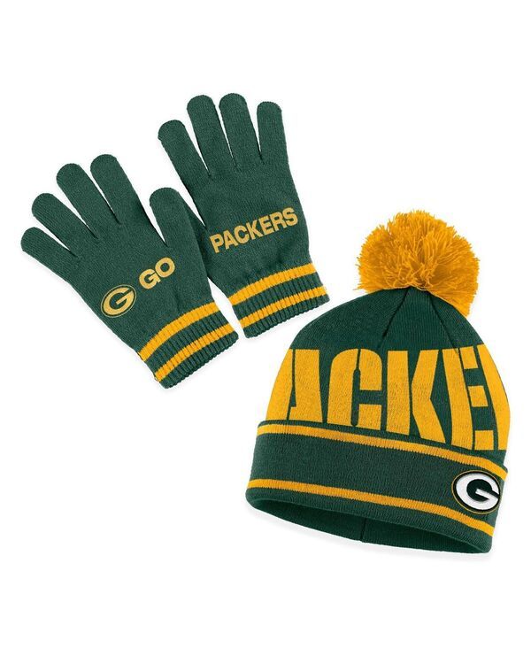 ウェア バイ エリン アンドルーズ レディース アクセサリー 手袋 ニット WEAR by Erin Andrews Womens Green Bay Packers Double Jacquard Cuffed Knit Hat with Pom and G