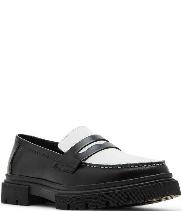 スティーブ マデン メンズ シューズ スリッポン・ローファー カラーブロック レザー Steve Madden Mens Zephyr Colorblock Leather Lug Penny Loafers BlackWhite ホワイト