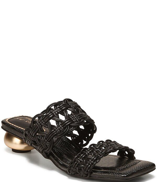 サムエデルマン レディース シューズ ヒール サンダル レザー Circus NY by Sam Edelman Clover Woven Leather Sculpted Heel Slip On Dressandals Black ブラック