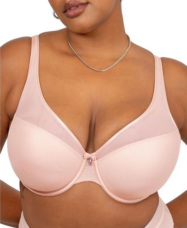 【送料無料】 カービークチュール レディース Tシャツ トップス Womens Sheer Mesh Plunge Tshirt Bra Blushing rose