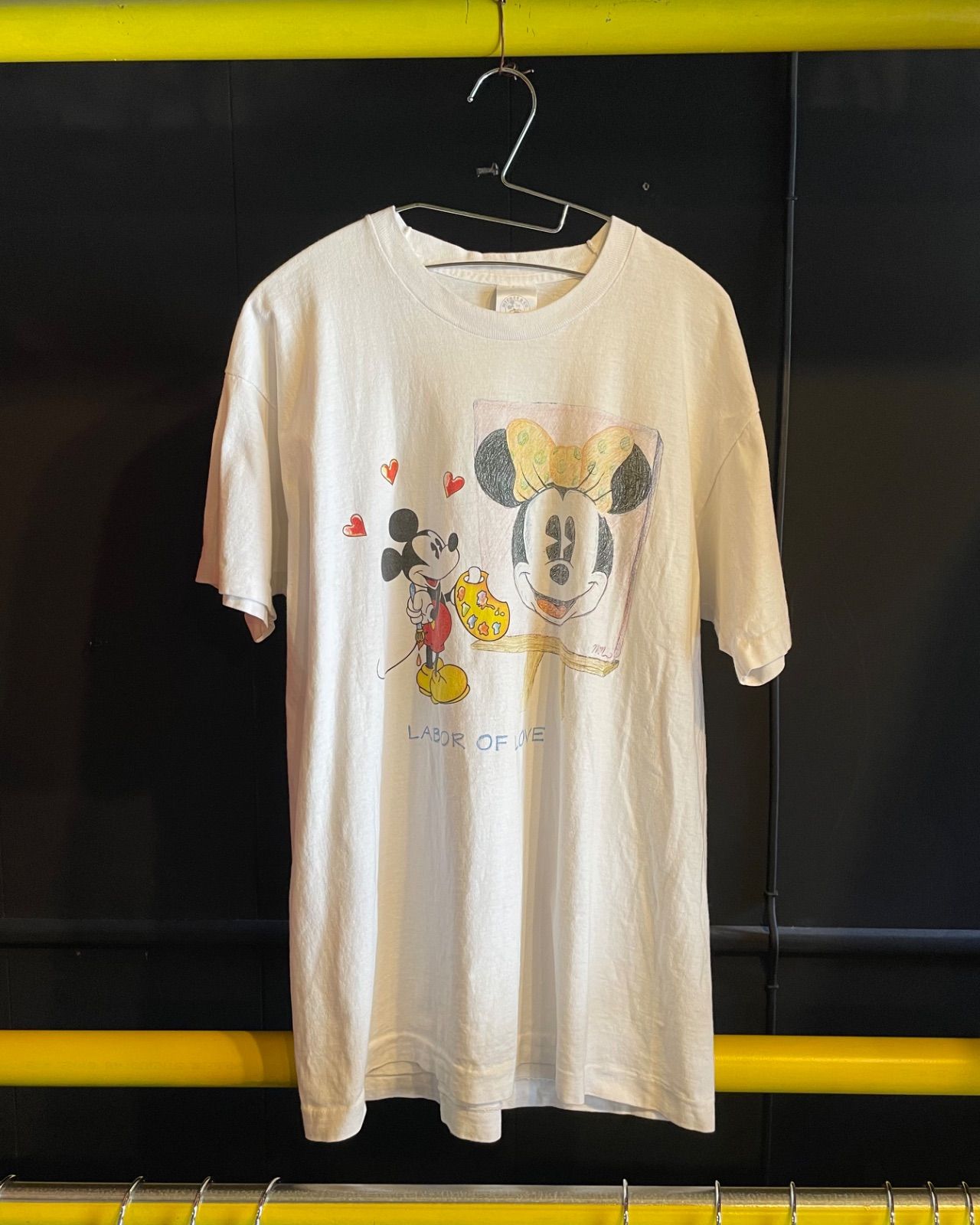 90s Disney Mickey & Co. Labor of Love ミッキーマウス ミニーマウス Tシャツ ヴィンテージ クレヨン画 アメリカ製 USA XL ホワイト 白 古着 半袖