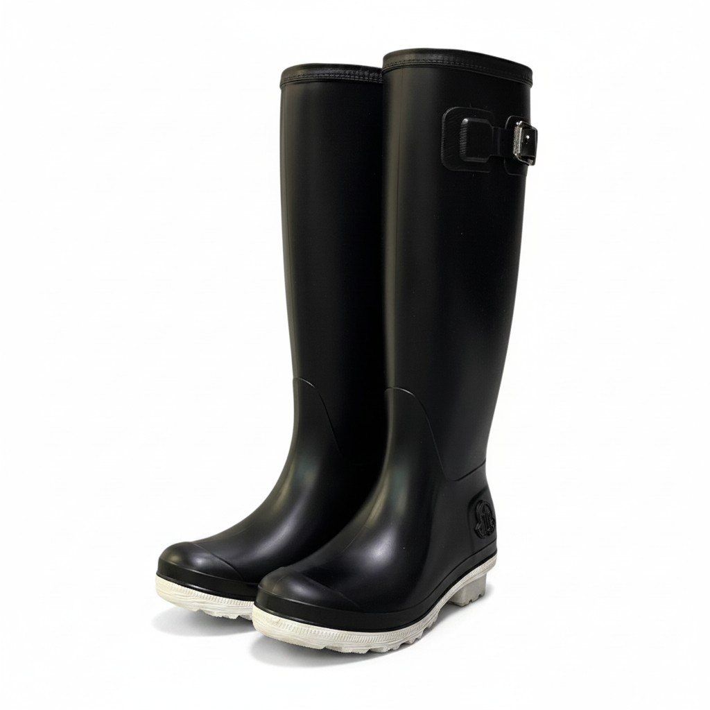 4e18 MONCLER モンクレール ベルテッド エンボスロゴ レインシューズ 長靴 イタリア製 36サイズ ブラック ホワイト レディース 女性用k02i