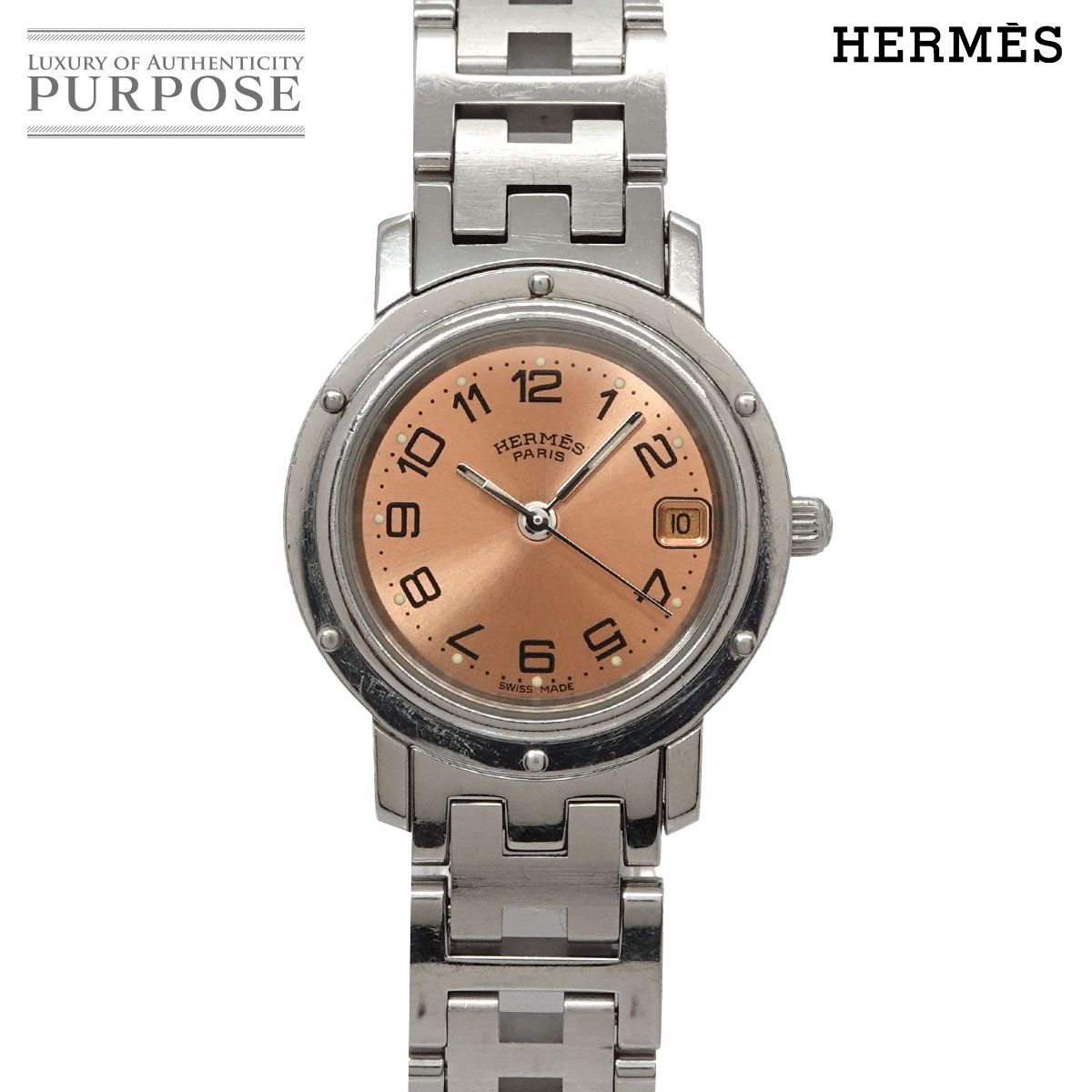 エルメス HERMES クリッパー CL4 210 レディース 腕時計 デイト ピンク クォーツ ウォッチ Clipper 90323769