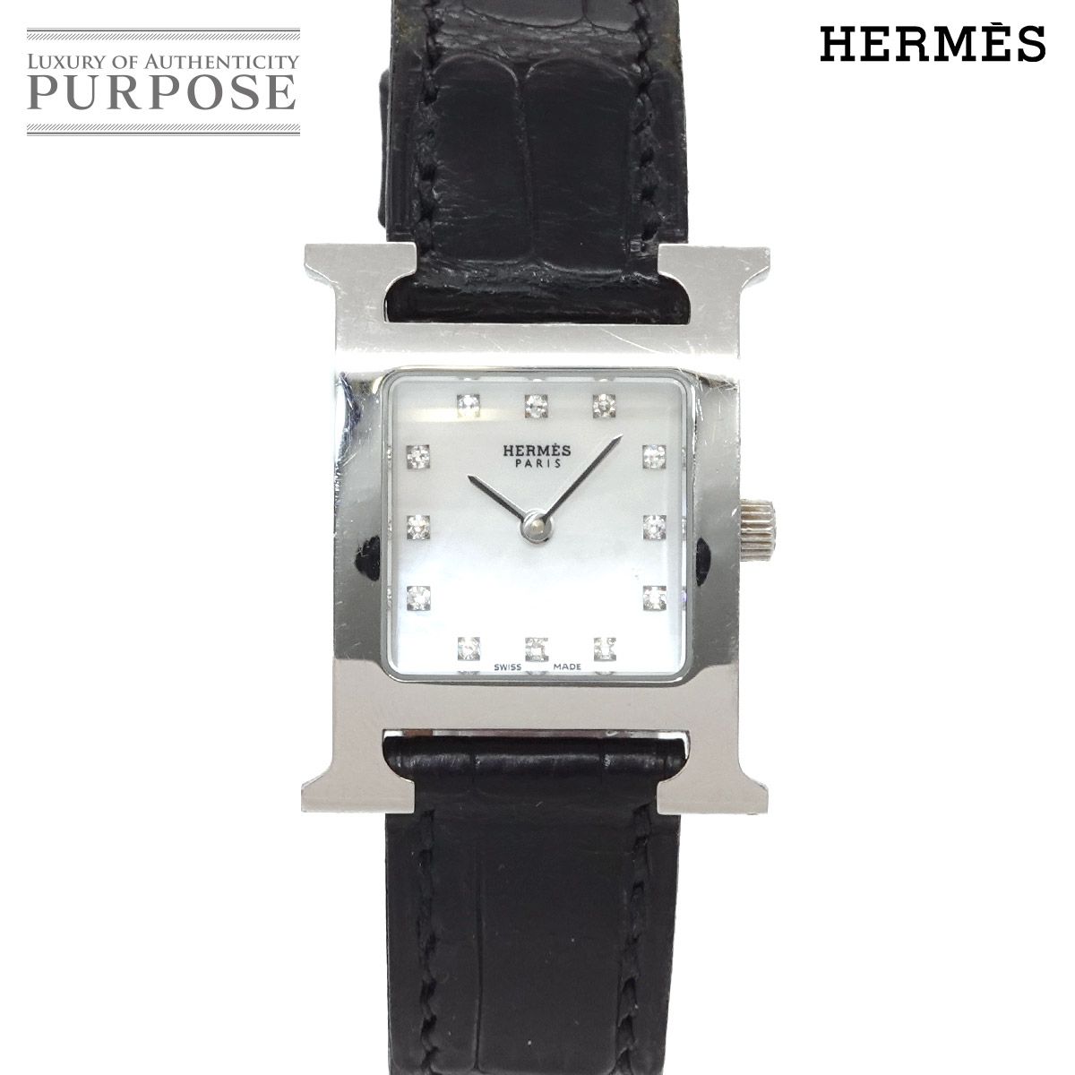 エルメス HERMES Hウォッチ HH1 210 レディース 腕時計 12P ダイヤ ホワイトシェル クォーツ ウォッチ H Watch 90324177