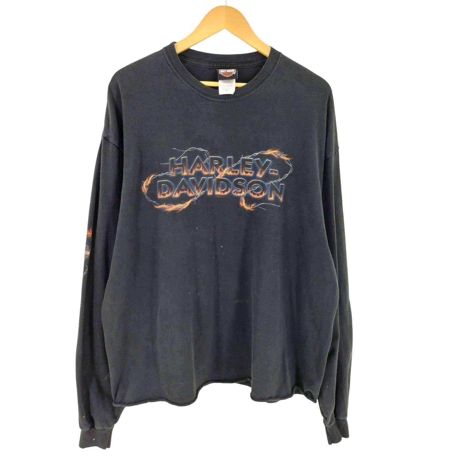 ハーレーダビッドソン HARLEY-DAVIDSON USA製 有刺鉄線 フレイム 袖プリント L/S Tシャツ メンズ 2XL