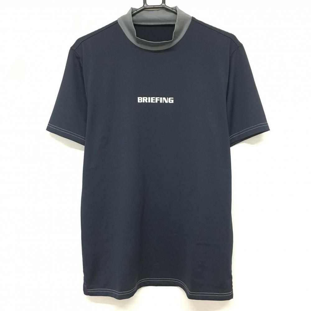 【超美品】ブリーフィング 半袖ハイネックシャツ ネイビー×グレー 背面ロゴ  メンズ L ゴルフウェア BRIEFING